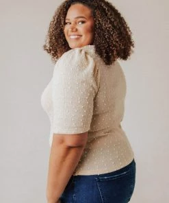 Vendor-unknown PLUS! EXCLUSIVE! Laura Polka Dot Short Sleeve Sweater Cream