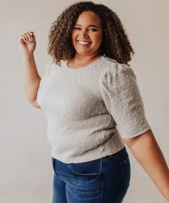 Vendor-unknown Tops PLUS! EXCLUSIVE! Laura Polka Dot Short Sleeve Sweater Grey