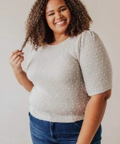 Vendor-unknown Tops PLUS! EXCLUSIVE! Laura Polka Dot Short Sleeve Sweater Grey