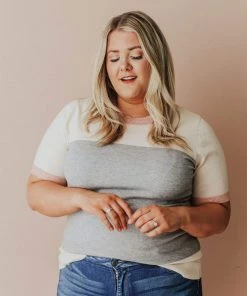 Vendor-unknown PLUS EXCLUSIVE! Taysia Colorblock Short Sleeve Sweater Heather Grey Tops