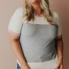 Vendor-unknown PLUS EXCLUSIVE! Taysia Colorblock Short Sleeve Sweater Heather Grey Tops 1 Vendor-unknown PLUS EXCLUSIVE! Taysia Colorblock Short Sleeve Sweater Heather Grey Tops