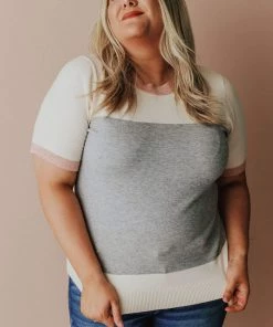 Vendor-unknown PLUS EXCLUSIVE! Taysia Colorblock Short Sleeve Sweater Heather Grey Tops