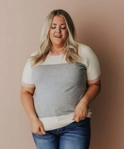 Vendor-unknown PLUS EXCLUSIVE! Taysia Colorblock Short Sleeve Sweater Heather Grey Tops