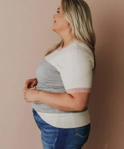 Vendor-unknown PLUS EXCLUSIVE! Taysia Colorblock Short Sleeve Sweater Heather Grey Tops