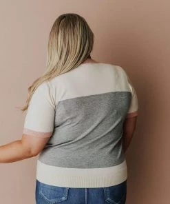 Vendor-unknown PLUS EXCLUSIVE! Taysia Colorblock Short Sleeve Sweater Heather Grey Tops