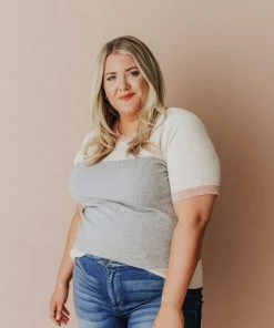 Vendor-unknown PLUS EXCLUSIVE! Taysia Colorblock Short Sleeve Sweater Heather Grey Tops