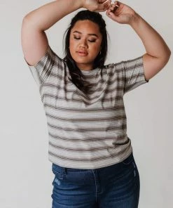 Vendor-unknown PLUS Hunter Striped Tee Grey Tops