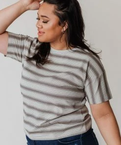 Vendor-unknown PLUS Hunter Striped Tee Grey Tops
