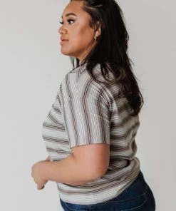 Vendor-unknown PLUS Hunter Striped Tee Grey Tops