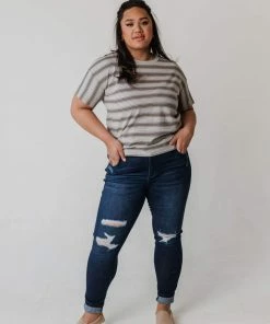 Vendor-unknown PLUS Hunter Striped Tee Grey Tops