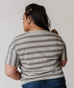 Vendor-unknown PLUS Hunter Striped Tee Grey Tops