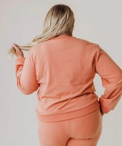 Vendor-unknown PLUS Kylee Flower Embroidered Sweatshirt Salmon Tops