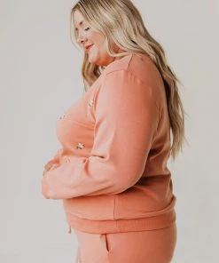 Vendor-unknown PLUS Kylee Flower Embroidered Sweatshirt Salmon Tops