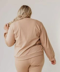 Vendor-unknown PLUS Kylee Flower Embroidered Sweatshirt Taupe