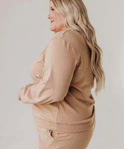 Vendor-unknown PLUS Kylee Flower Embroidered Sweatshirt Taupe