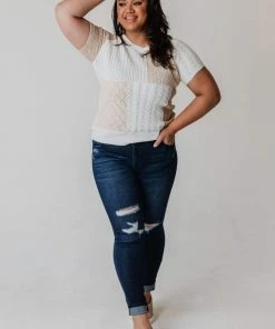 Vendor-unknown PLUS Mary Color Block Knit Sweater Ivory