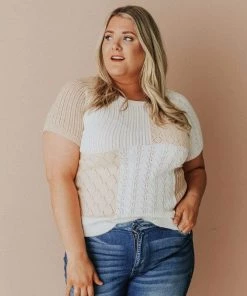 Vendor-unknown PLUS Mary Color Block Knit Sweater Ivory