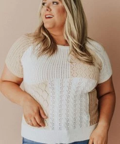 Vendor-unknown PLUS Mary Color Block Knit Sweater Ivory