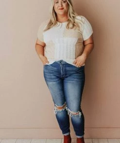 Vendor-unknown PLUS Mary Color Block Knit Sweater Ivory