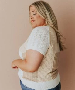 Vendor-unknown PLUS Mary Color Block Knit Sweater Ivory