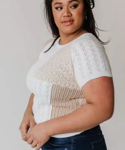 Vendor-unknown PLUS Mary Color Block Knit Sweater Ivory