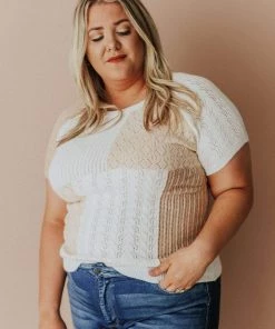 Vendor-unknown PLUS Mary Color Block Knit Sweater Ivory