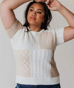 Vendor-unknown PLUS Mary Color Block Knit Sweater Ivory