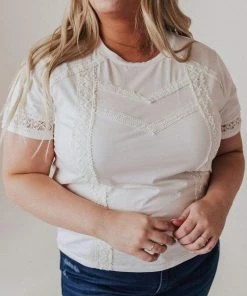 Vendor-unknown Tops PLUS Shia Lace Trim Tee Ivory
