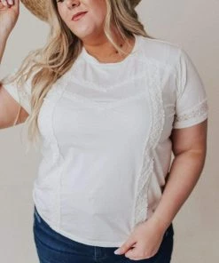 Vendor-unknown Tops PLUS Shia Lace Trim Tee Ivory
