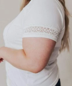 Vendor-unknown Tops PLUS Shia Lace Trim Tee Ivory