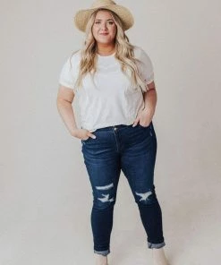 Vendor-unknown Tops PLUS Shia Lace Trim Tee Ivory