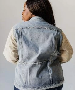 Vendor-unknown Plus Size EXCLUSIVE! Rebecca Denim Jacket With Corduroy Sleeves Bone