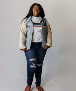 Vendor-unknown Plus Size EXCLUSIVE! Rebecca Denim Jacket With Corduroy Sleeves Bone