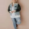 Vendor-unknown Plus Size EXCLUSIVE! Rebecca Denim Jacket With Corduroy Sleeves Olive
