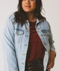 Vendor-unknown Plus Size EXCLUSIVE! Shirley Denim Jacket With Leopard Lined Pockets Tops