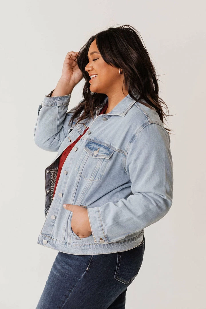 Vendor-unknown Plus Size EXCLUSIVE! Shirley Denim Jacket With Leopard Lined Pockets Tops 6 Vendor-unknown Plus Size EXCLUSIVE! Shirley Denim Jacket With Leopard Lined Pockets Tops