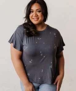 Vendor-unknown Tops Plus Size Horoscope Embroidered Tee Charcoal