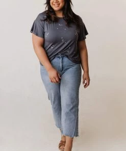 Vendor-unknown Tops Plus Size Horoscope Embroidered Tee Charcoal