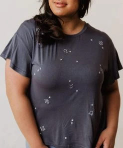 Vendor-unknown Tops Plus Size Horoscope Embroidered Tee Charcoal