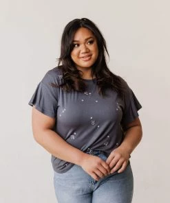 Vendor-unknown Tops Plus Size Horoscope Embroidered Tee Charcoal