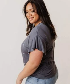 Vendor-unknown Tops Plus Size Horoscope Embroidered Tee Charcoal