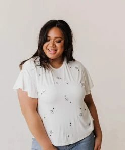 Vendor-unknown Tops Plus Size Horoscope Embroidered Tee Ivory
