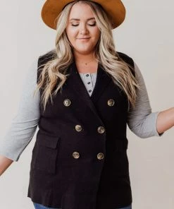 Vendor-unknown Tops Plus Size Kait Sleeveless Sweater Vest Black