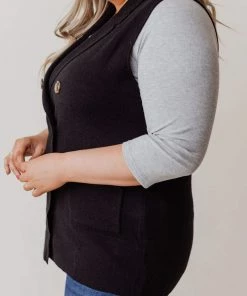 Vendor-unknown Tops Plus Size Kait Sleeveless Sweater Vest Black