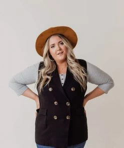 Vendor-unknown Tops Plus Size Kait Sleeveless Sweater Vest Black