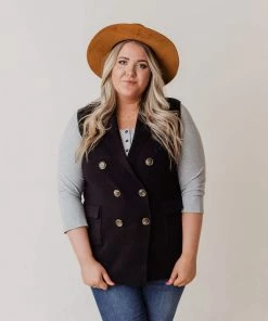 Vendor-unknown Tops Plus Size Kait Sleeveless Sweater Vest Black