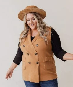 Vendor-unknown Tops Plus Size Kait Sleeveless Sweater Vest Camel