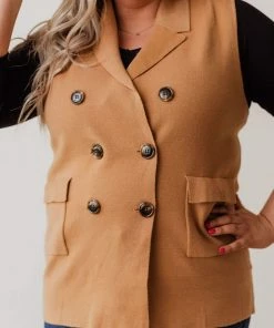 Vendor-unknown Tops Plus Size Kait Sleeveless Sweater Vest Camel