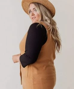 Vendor-unknown Tops Plus Size Kait Sleeveless Sweater Vest Camel