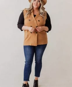 Vendor-unknown Tops Plus Size Kait Sleeveless Sweater Vest Camel